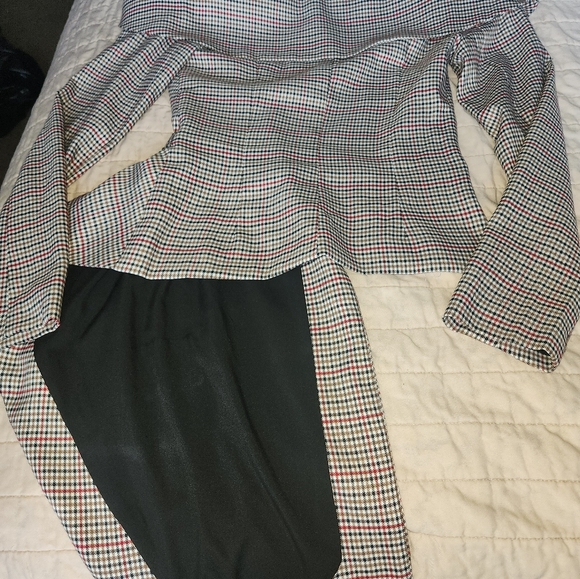 Plaid Cold Shoulder Blouse and pants set - Picture 5 of 10